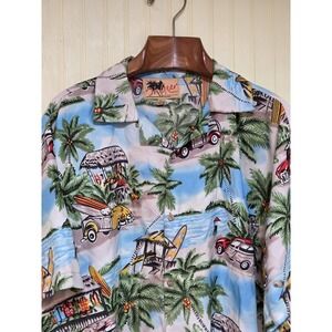 InGear Fashions Shirt Mens 2XL Blue Tropical Hawaiian Aloha Surf Woody Print